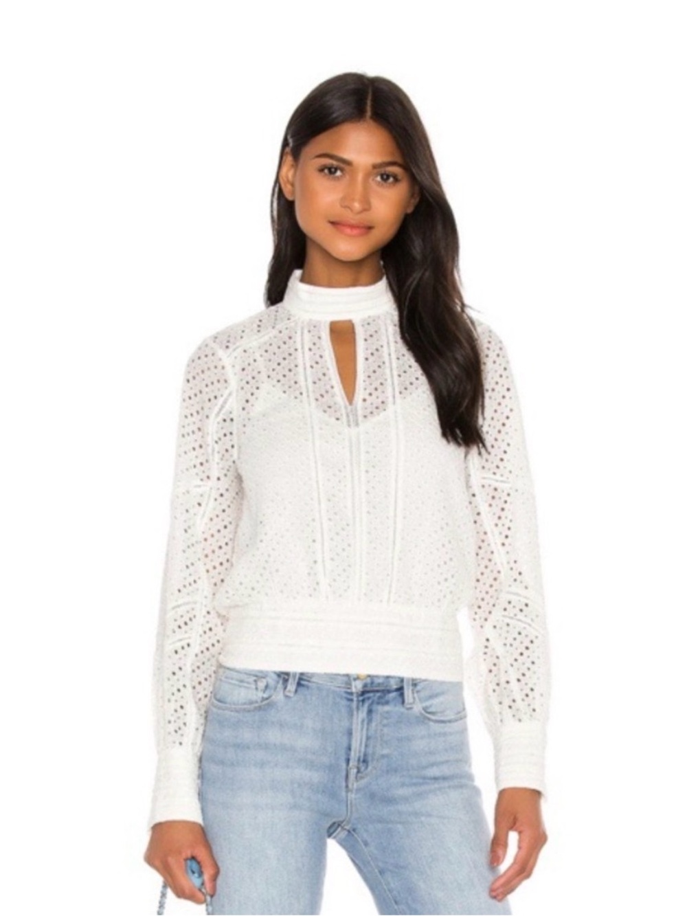Frame Denim White Eyelet Jacket with Keyhole Front